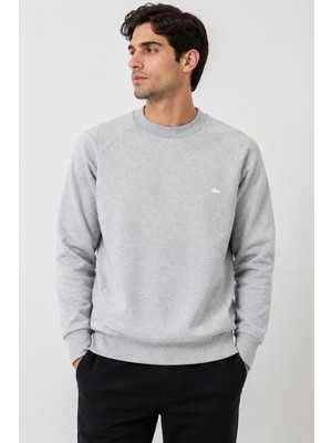 Lacoste Unisex Sweatshirt Bisiklet Yaka Pamuklu Sweatshirt Gri