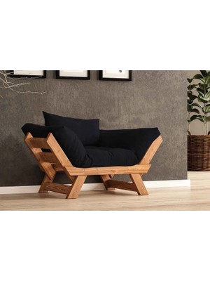 Vivense Woodesk Adalar Masif Ahşap Berjer, Tik-Siyah Renk