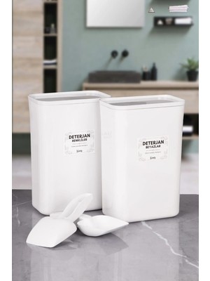 Nyl Home 2 'li Ölçekli Beyaz Akrilik Vakum Kapak Renkliler Beyazlar Toz Deterjan Saklama Düzenleme Kutu 3 Lt