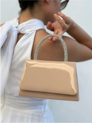 She Poly Kadın Rugan Ten  Abiye Clutch Portföy Zincir Askılı El Düğün Nişan Gece Omuz Çantası