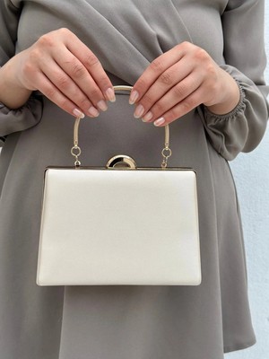 She Poly Kadın Saten Bej Abiye Clutch Portföy Çanta