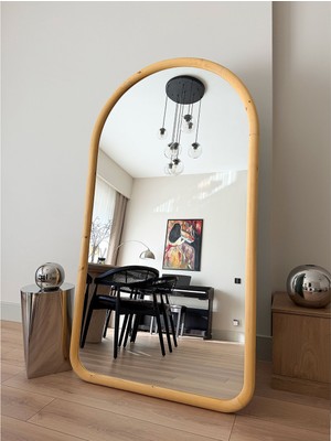 Effe Yapı Dekor Doğal Ahşap Çerçeveli 180X100 cm ( Naturel ) Oval Ayaklı Boy Aynası
