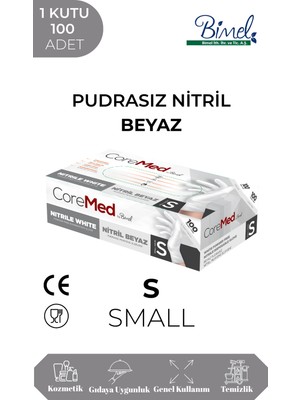 CoreMed Nitril Beyaz Muayene Eldiveni S - 1 Paket 100 lü