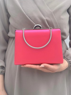 She Poly Kadın Saten Fuşya Abiye Clutch Portföy Çanta