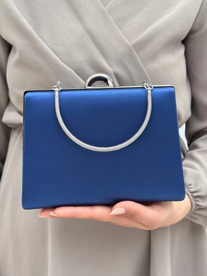 She Poly Kadın Saten Lacivert Abiye Clutch Portföy Çanta