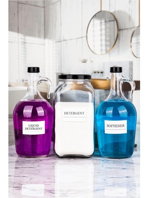 Nyl Home 3'lü Banyo Seti Deterjan Kavanozu 3000ML, Yumuşatıcı Şişesi 1,5 Lt, Sıvı Deterjan Şişesi 1,5 Lt Cam