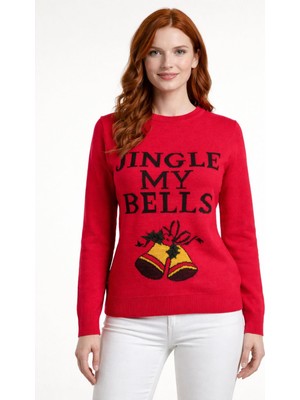Neden Tekstil Kırmızı Jingle Bells Yazılı Yılbaşı Kazağı
