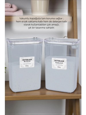 Nyl Home 2 Adet Vakumlu Kapaklı Toz Deterjan Renkliler Beyazlar Etiketli Kutu 3 Litre