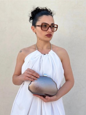 She Poly Kadın Platin Metalik Istiridye Model Abiye Çanta