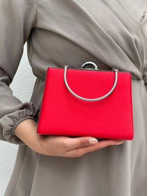 She Poly Kadın Saten Kırmızı Abiye Clutch Portföy Çanta