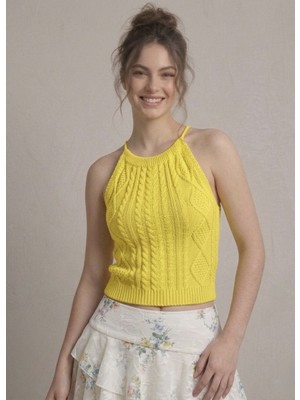 Neden Tekstil Kadın Triko Örme Halter Yaka Crop Bluz
