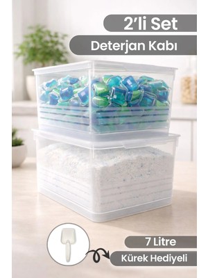 Nyl Home 2'li 7 Lt Etiketli Toz Tablet Deterjan Saklama Kabı - Banyo Düzenleyici Saklama Kutusu Deterjanlık