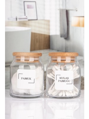 Nyl Home Ahşap Vakumlu Bambu Kapaklı Kulak Pamuğu ve Pamuk Kavanozu Cam 2 Li Set