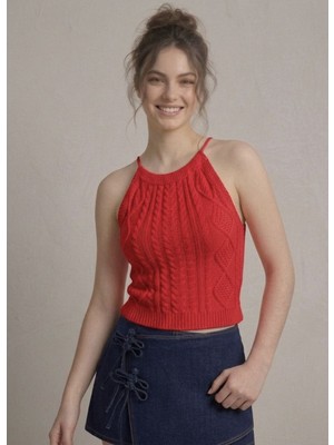 Neden Tekstil Kadın Triko Örme Halter Yaka Crop Bluz
