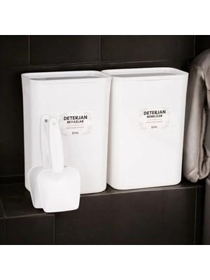Nyl Home 2'li Beyazlar Renkliler Etiketli Kapaklı Deterjan Kutusu Saklama Kabı 3 Litre Ölçek Hediyeli