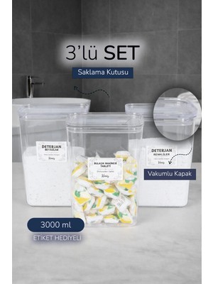 Nyl Home 3 Adet Vakumlu Kapaklı Tablet ve Toz Deterjan Renkliler Beyazlar Etiketli Kutu 3 Litre