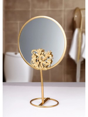 Nyl Home Gold Metal Ayna, Yuvarlak Dekoratif Masa Üstü-Banyo Kullanıma Uygun Makyaj Aynası