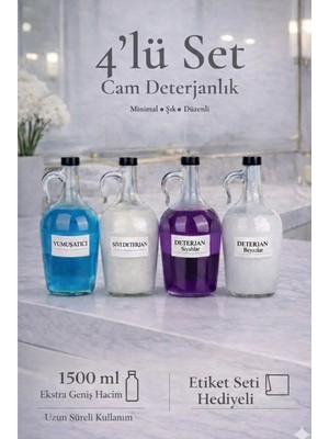 Nyl Home 4'lü Şişe Banyo Seti Cam Yumuşatıcı Deterjan Renkliler Beyazlar Siyahlar Şişesi 1500ML Siyah Kapaklı