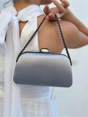 She Poly Kadın Saten Platin Abiye Clutch Portföy Zincir Askılı El Düğün Nişan Gece Omuz Çantası