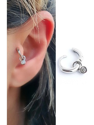 Ose Shop Zirkon Taş Detaylı 925ayar Gümüş Tragus Kıkırdak Helix Halka Piercing