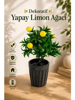 Nyl Home Dekoratif Saksılı Yapay Limon Ağacı - Yeşil Yapraklı Balkon Salon Mutfak Ofis Dekor Çiçeği