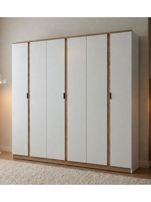 Noiss Home Decor Asel 6 Kapaklı Raflı Elbise Dolabı Yatak Odası Gardırop