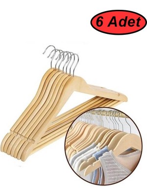 Lemmoni 6 Adet Ahşap Askı Elbise Askısı Pantolon Askısı Gömlek Askısı