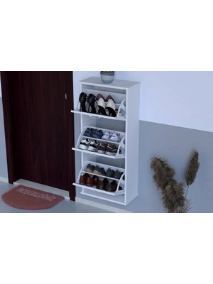 Vivense Varbi Asma 52 cm 3 Düşer Kapaklı Ayakkabılık, Beyaz