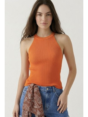 Neden Tekstil Kadın Fitilli Halter Yaka Crop Bluz