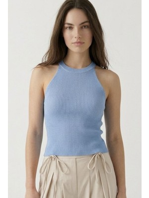 Neden Tekstil Kadın Fitilli Halter Yaka Crop Bluz