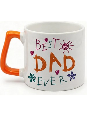 Desene Bak Babaya Özel Best Dad Ever Yazılı Kupa Bardak - Komik Tasarım Baskılı Seramik Hediye Kupa Bardak