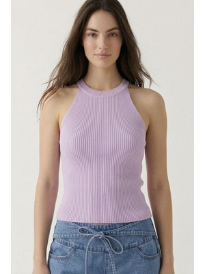 Neden Tekstil Kadın Fitilli Halter Yaka Crop Bluz