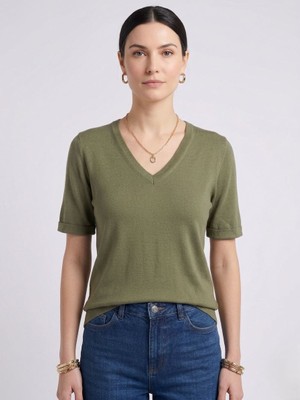 Neden Tekstil Kadın V Yaka Kısa Kollu Basic T-Shirt