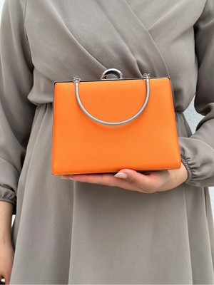 She Poly Kadın Saten Turuncu Abiye Clutch Portföy Çanta
