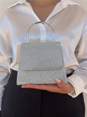 She Poly Kadın Gümüş Abiye Clutch Portföy El Düğün Nişan Gece Çantası