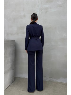 Msm Fashion Kadın Ikili Kuşaklı Blazer Ceket Pantolon Takım