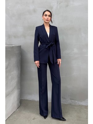 Msm Fashion Kadın Ikili Kuşaklı Blazer Ceket Pantolon Takım