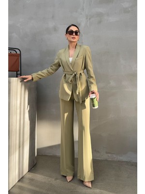 Msm Fashion Kadın Ikili Kuşaklı Blazer Ceket Pantolon Takım