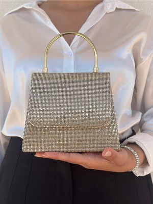 She Poly Kadın Altın Abiye Clutch Portföy El Düğün Nişan Gece Çantası