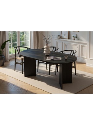 Rani Home Yemek Masası Ahşap Desenli Siyah 180 cm GA-5317
