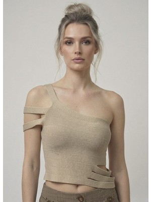 Neden Tekstil Asimetrik Tek Omuz Triko Crop Bluz