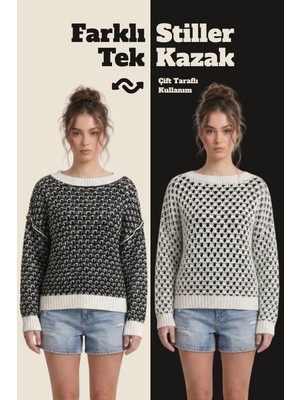 Neden Tekstil Çift Taraflı Triko Kazak Özel Tasarım İki Yönlü Kullanımlı File Dokulu Kazak