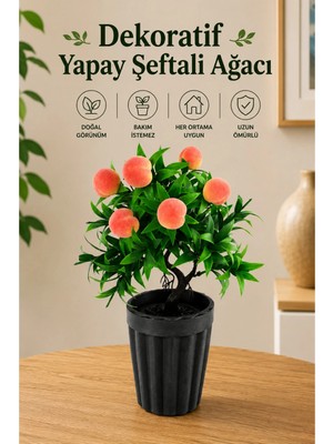Nyl Home Dekoratif Saksılı Yapay Şeftali Ağacı - Yeşil Yapraklı Balkon Salon Mutfak Ofis Dekor Çiçeği