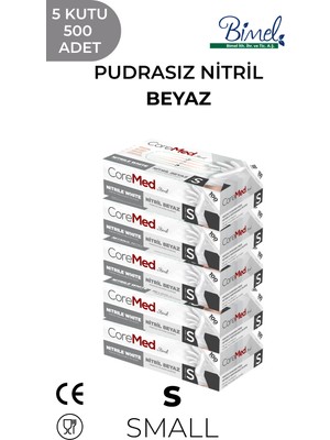 CoreMed Nitril Beyaz Muayene Eldiveni S - 5 Paket 100 lü