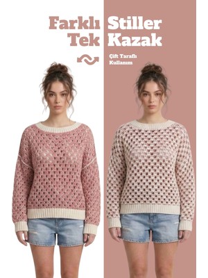 Neden Tekstil Çift Taraflı Triko Kazak Özel Tasarım İki Yönlü Kullanımlı File Dokulu Kazak