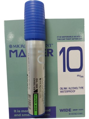  micro permanent markör kalem (koli kalemi) kesik uç 10 mm mavi mc-pmk10-m (12 li paket)
