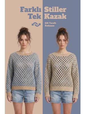 Neden Tekstil Çift Taraflı Triko Kazak Özel Tasarım İki Yönlü Kullanımlı File Dokulu Kazak