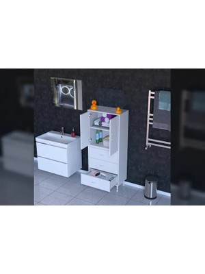 Vivense Ilkim Alt Modül Çekmece Üst Modül Kapak Banyo Dolabı 65 cm