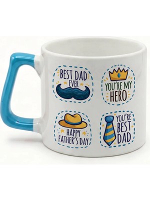 Desene Bak Babaya Özel Best Dad Yazılı Kupa Bardak - Komik Tasarım Baskılı Seramik Hediye Kupa Bardak