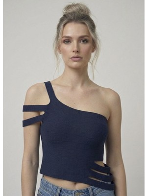 Neden Tekstil Asimetrik Tek Omuz Triko Crop Bluz